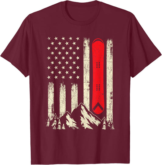 Snowboarding Lover - USA Flag Snowboarder Wintersports Lover T-Shirt - T-Shirt | Maroon
