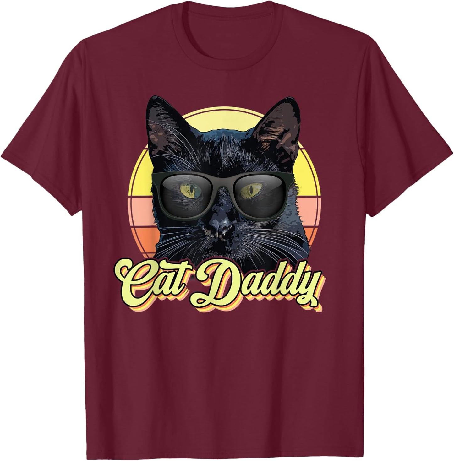 Cat Daddy Black Cat Vintage Eighties Style Cat Retro T-Shirt - T-Shirt | Maroon