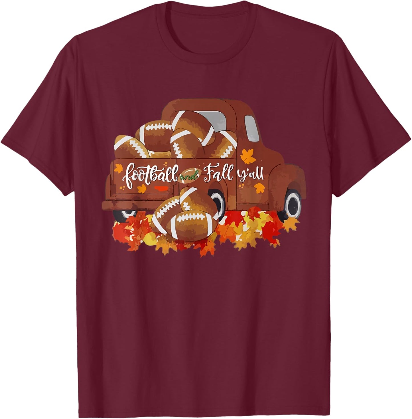 Football and Fall Y'all Vintage Fall Football Season funny T-Shirt - T-Shirt | Maroon