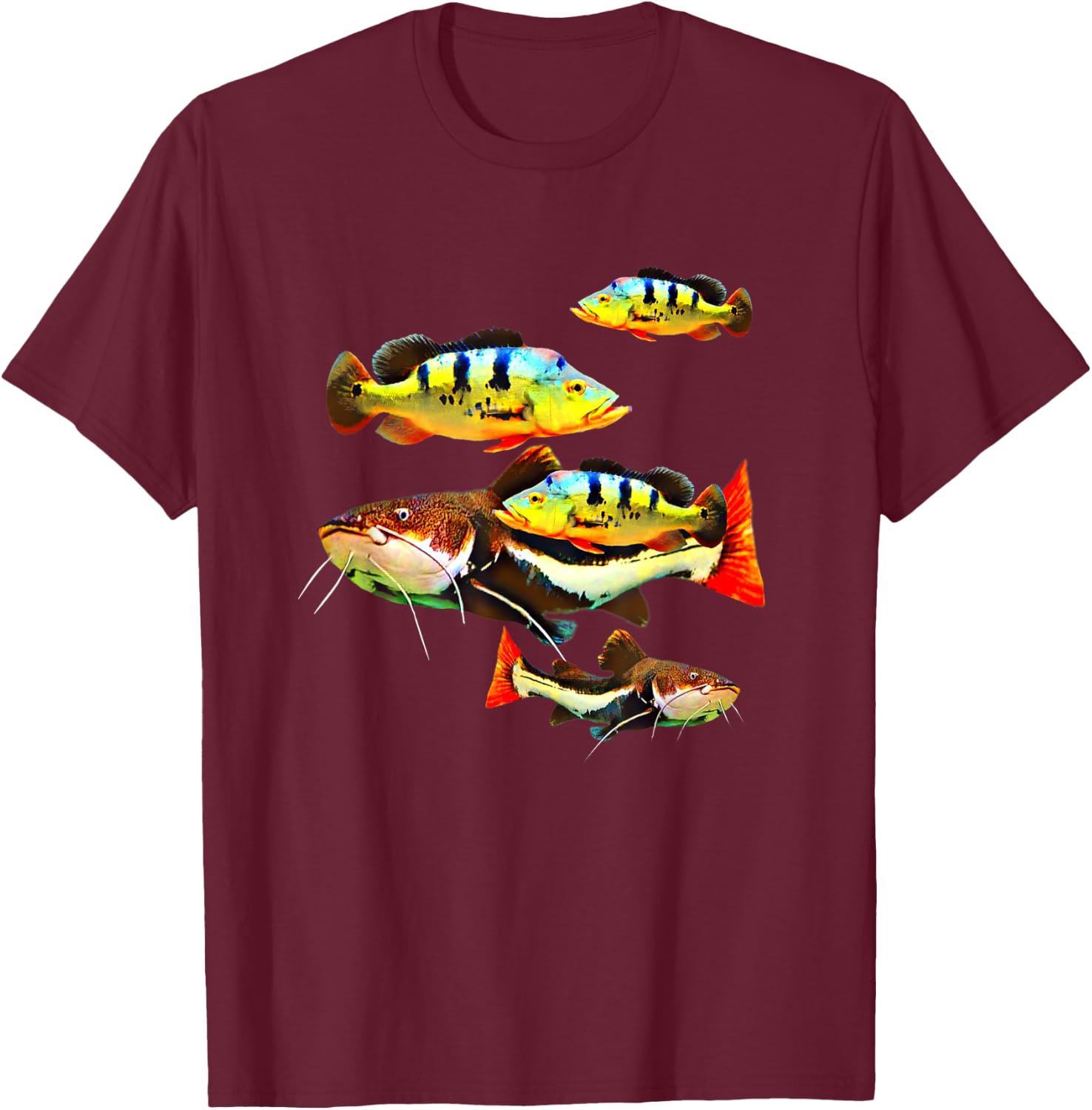 Peacock Bass Redtail Catfish Monster Aquarium Fish Tank T-Shirt - T-Shirt | Maroon