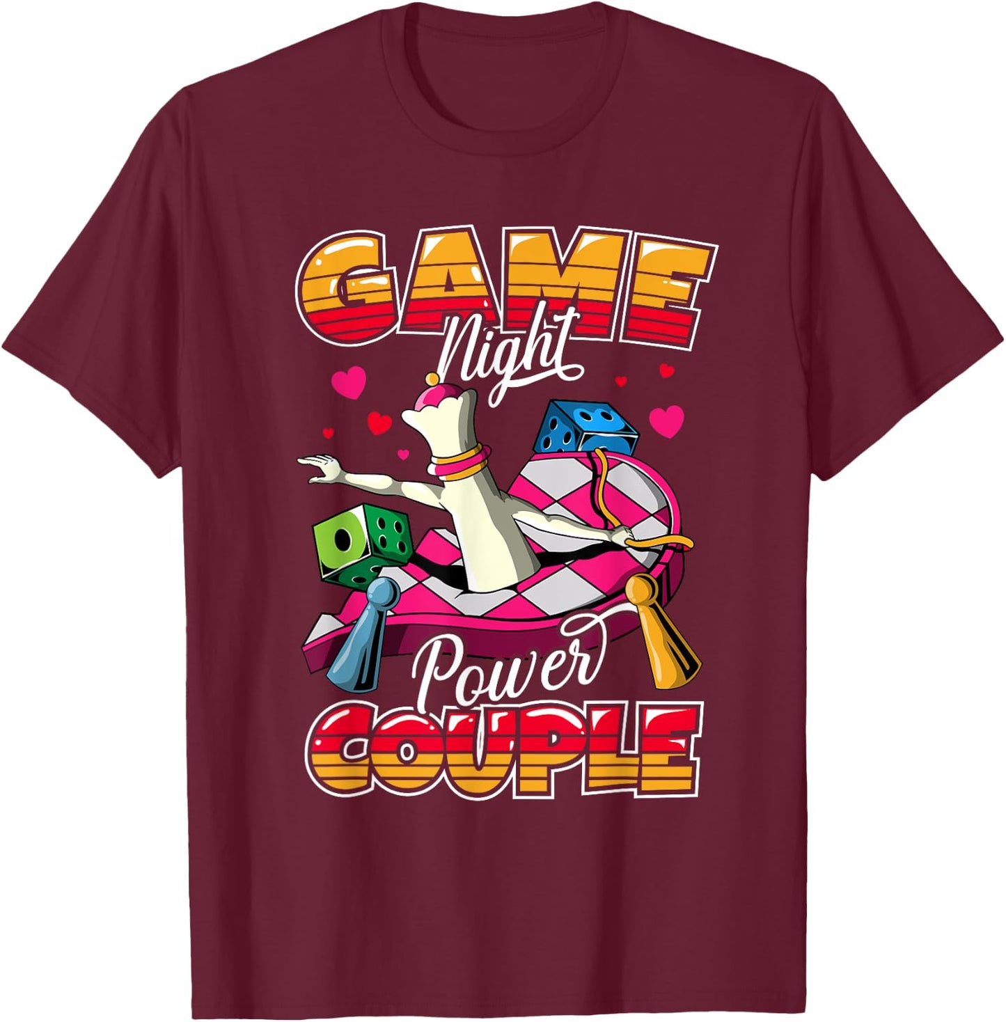 Couples Game Night Matching Outfit | Game Night Power Couple T-Shirt - T-Shirt | Maroon