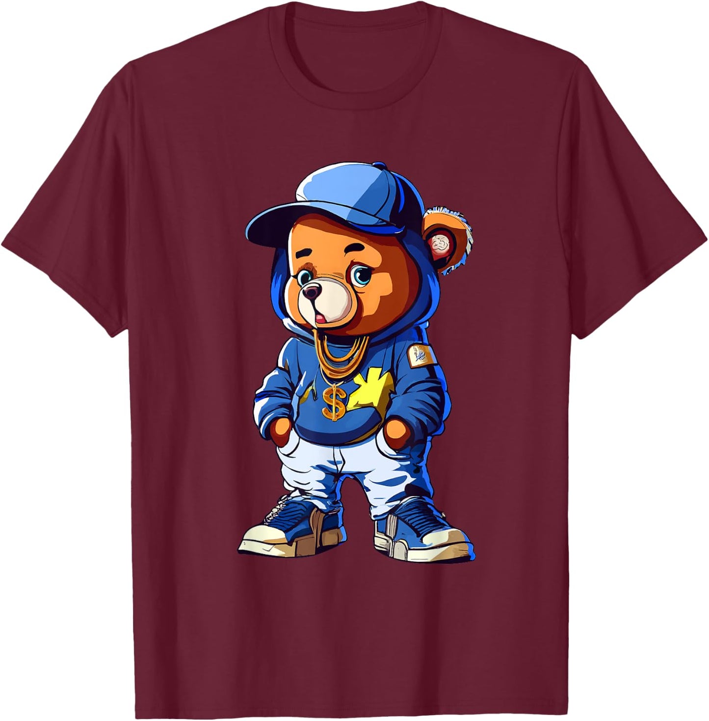 Cute Hip Hop Teddy Bear 90 hip hop clothing graffiti T-Shirt - T-Shirt | Maroon