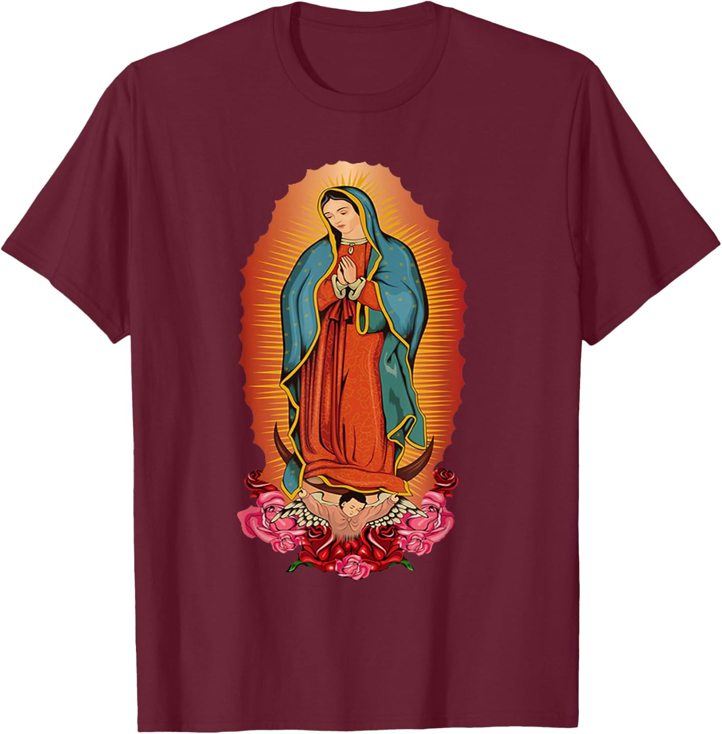 Virgen de Guadalupe Our Lady of Guadalupe Catholic Mary T-Shirt - T-Shirt | Maroon