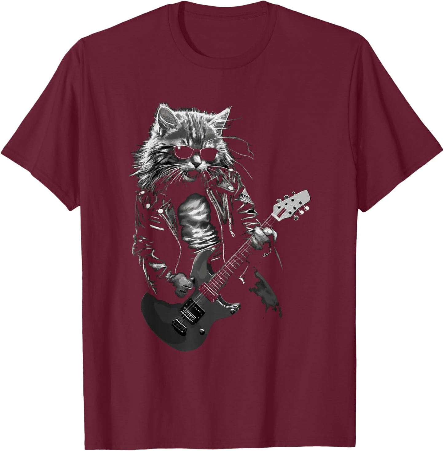 Rock & Roll Music Concert Festival Cat Rock Guitar T-Shirt - T-Shirt | Maroon