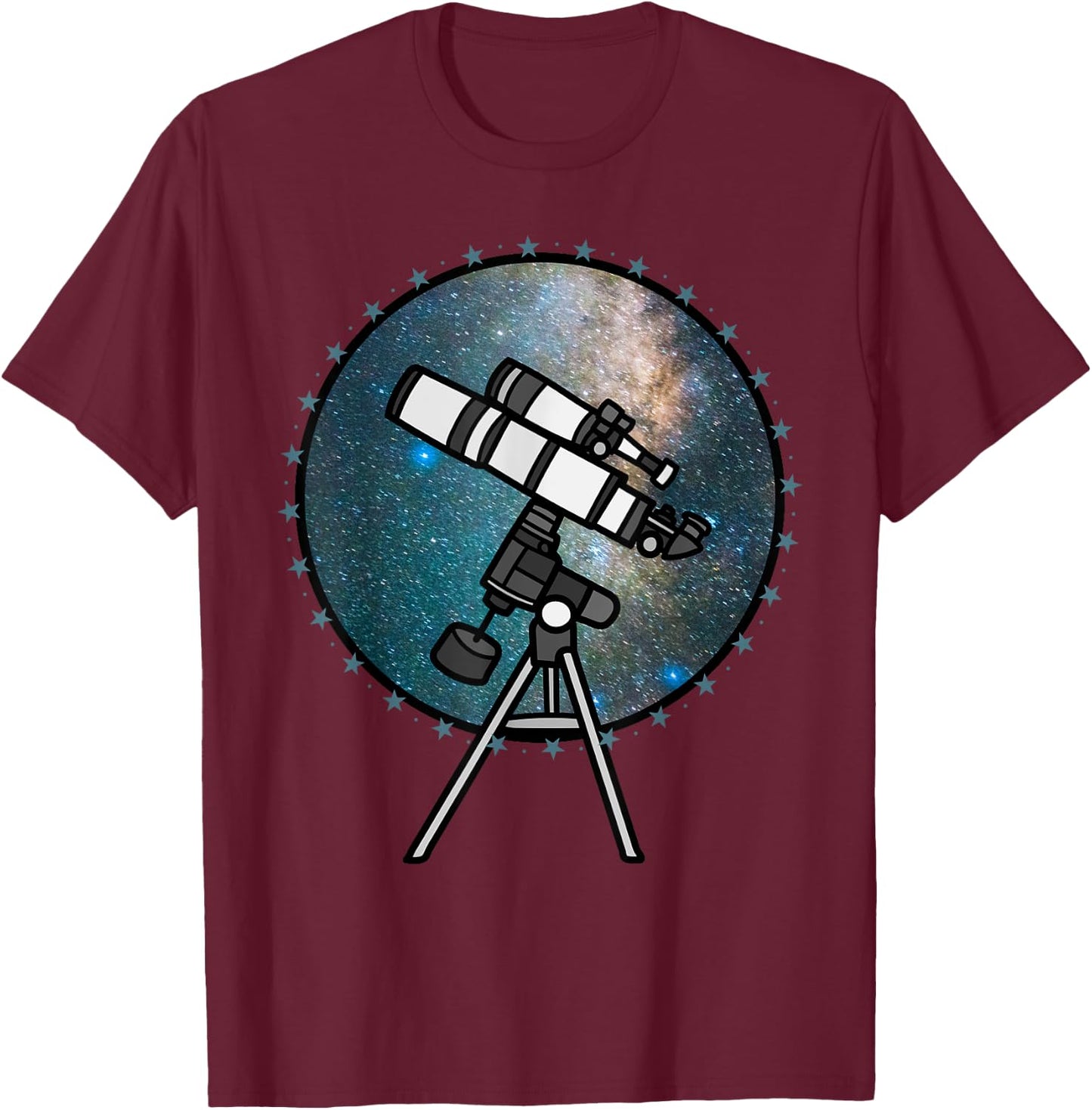 Astronomy Telescope Night Sky Observation Galaxy T-Shirt - T-Shirt | Maroon