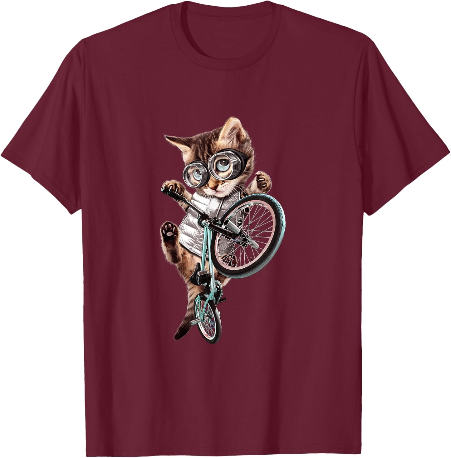 Cat riding BMX Bicycle T-Shirt - T-Shirt | Maroon