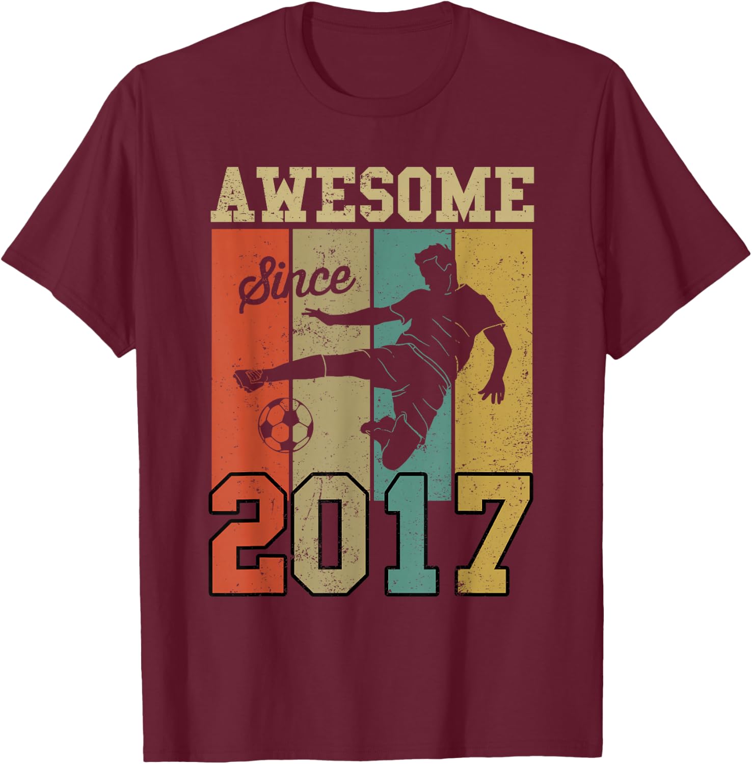 6th Birthday Shirts For Boys Soccer Awesome Since 2017 T-Shirt - T-Shirt | Maroon