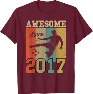 6th Birthday Shirts For Boys Soccer Awesome Since 2017 T-Shirt - T-Shirt | Maroon
