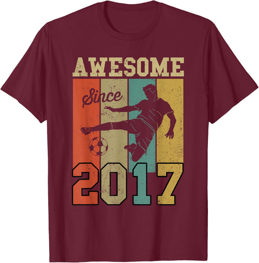 6th Birthday Shirts For Boys Soccer Awesome Since 2017 T-Shirt - T-Shirt | Maroon
