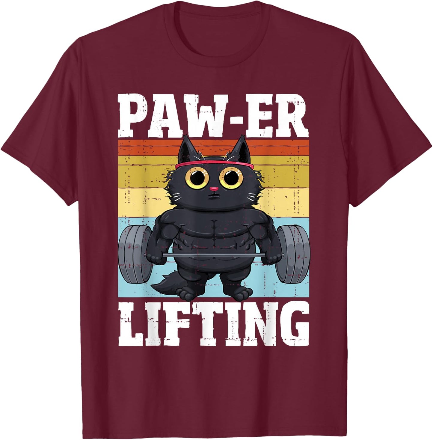 Power Lifting Paw Cat Gym Funny Workout Cat T-Shirt - T-Shirt | Maroon
