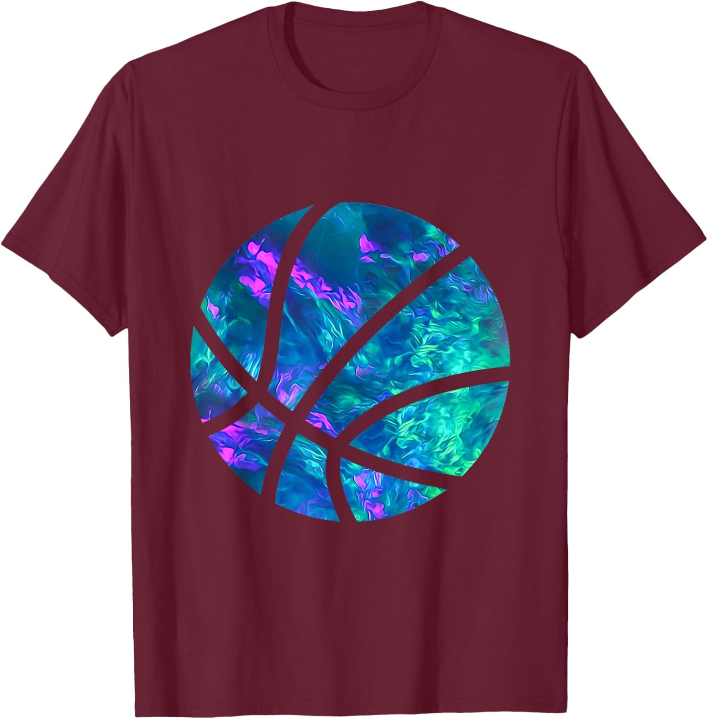 Cyan Blue Violet teal Basketball For Sports Lover Player T-Shirt - T-Shirt | Maroon