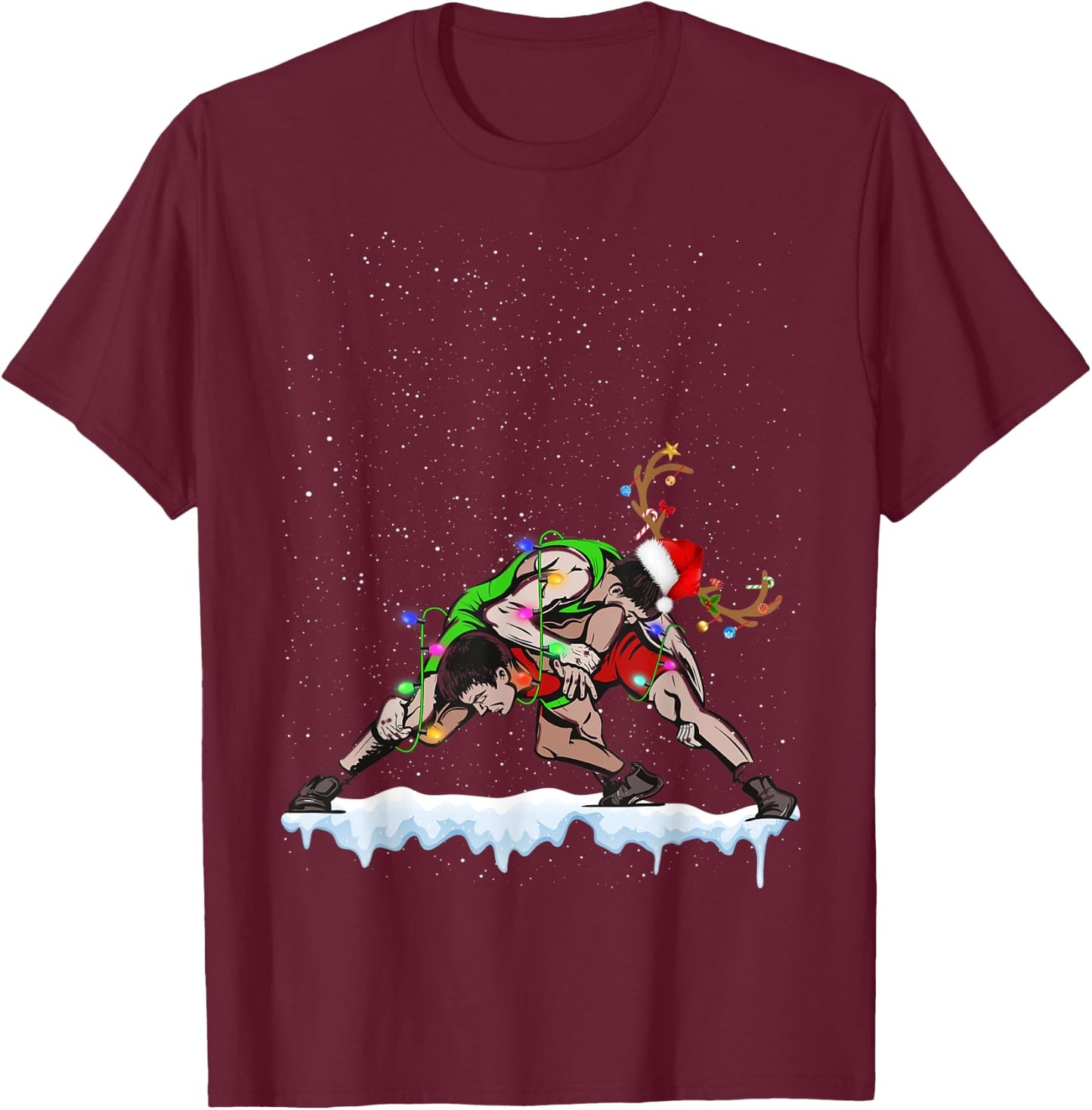 Christmas Wrestling Santa Hat Xmas Boys Men Sport T-Shirt - T-Shirt | Maroon