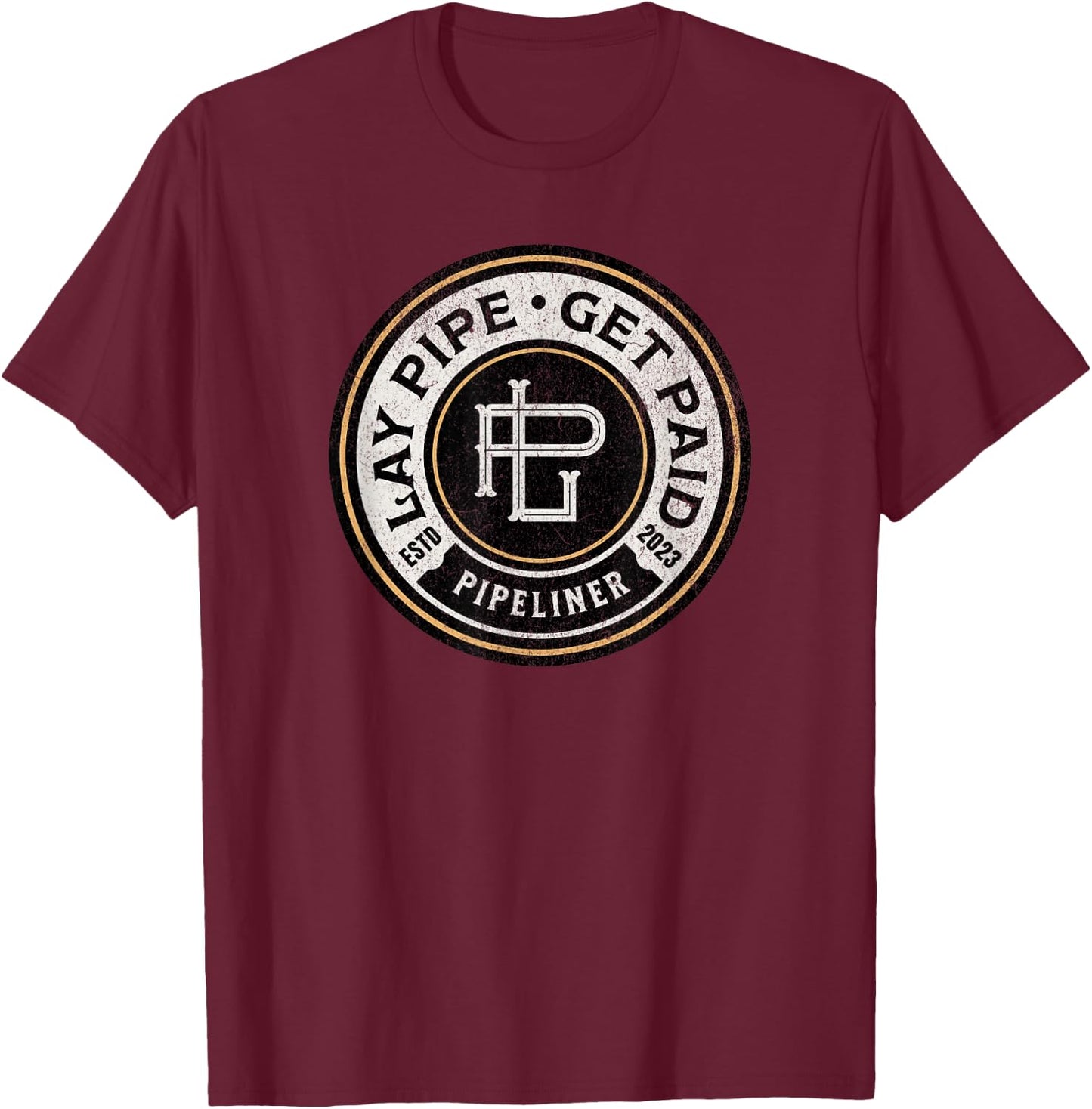 Pipeliner Men's Black Classic Fit Short Sleeve , Pipeline Worker , Small T-Shirt - T-Shirt | Maroon