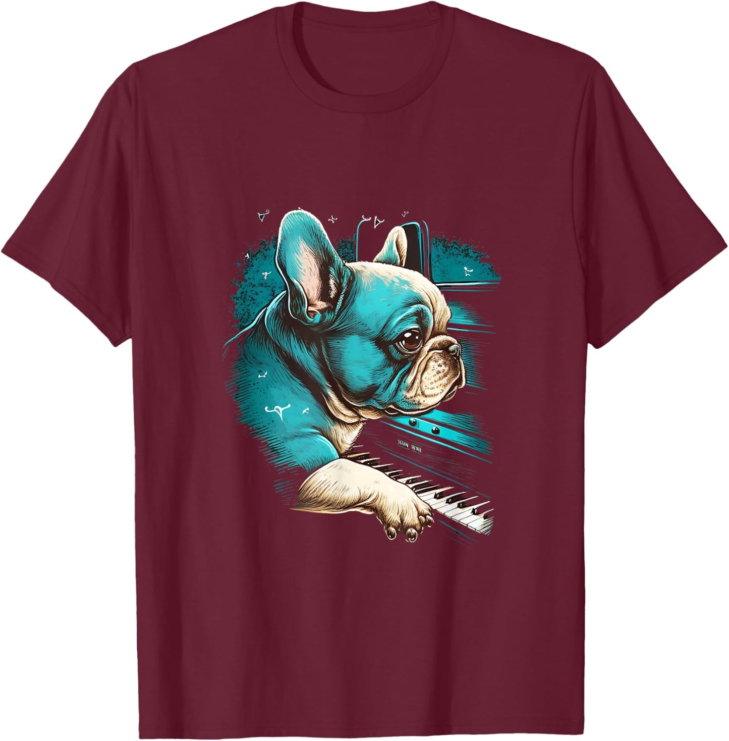 French Bulldog playing Piano | Funny Music Dog Classical Women T-Shirt - T-Shirt | Maroon