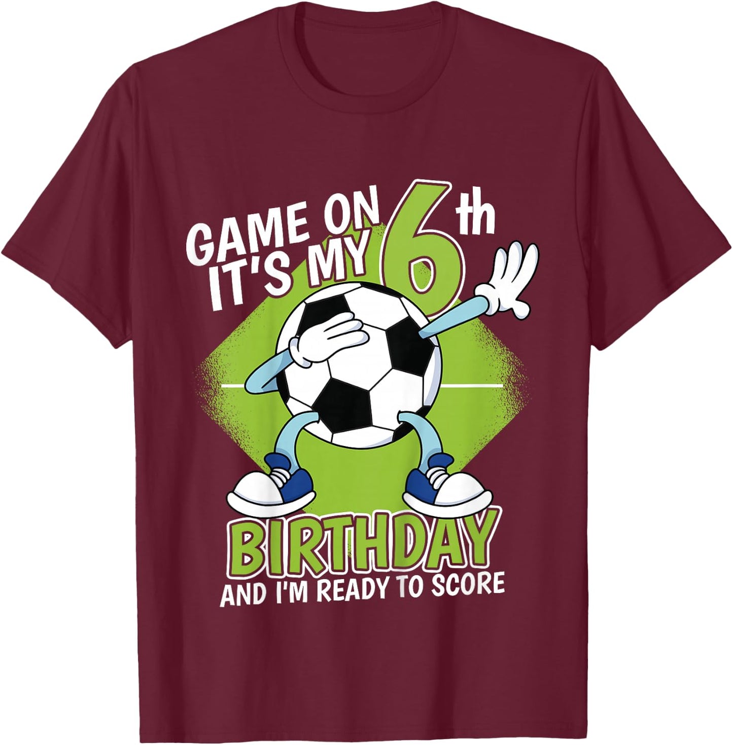 Kids 6 Year Old Soccer Player Boy Birthday 6th Bday Soccer Theme T-Shirt - T-Shirt | Maroon