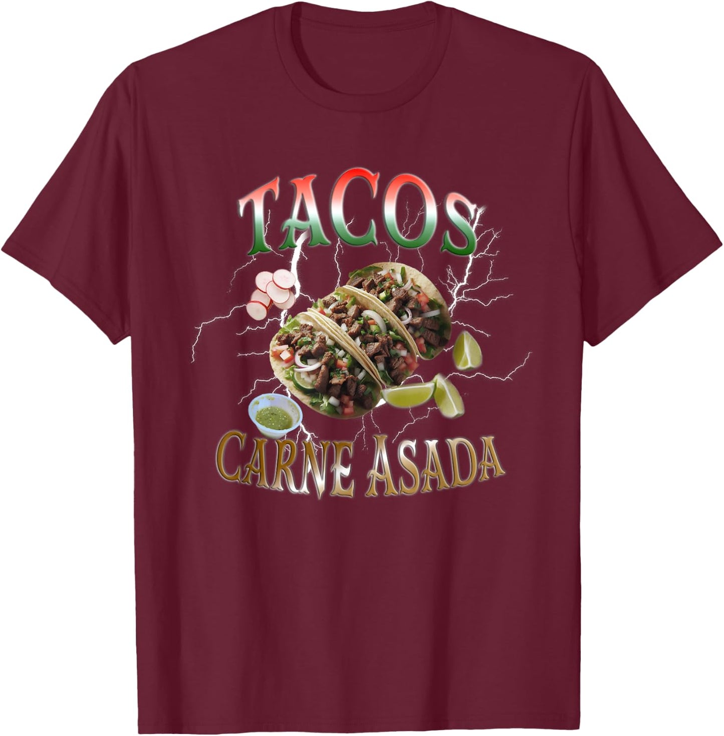 Tacos carne asada Vintage Bootleg Rap 90s T-Shirt - T-Shirt | Maroon