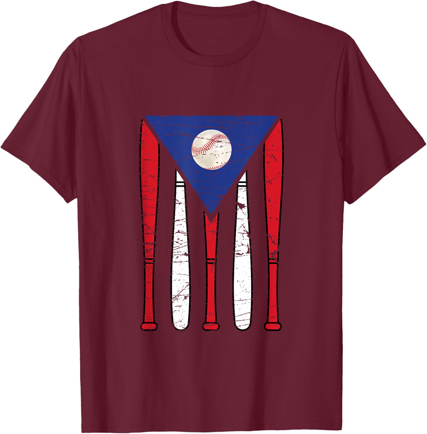 Puerto Rico Baseball Inspired By Puerto Rican Flag Vintage T-Shirt - T-Shirt | Maroon
