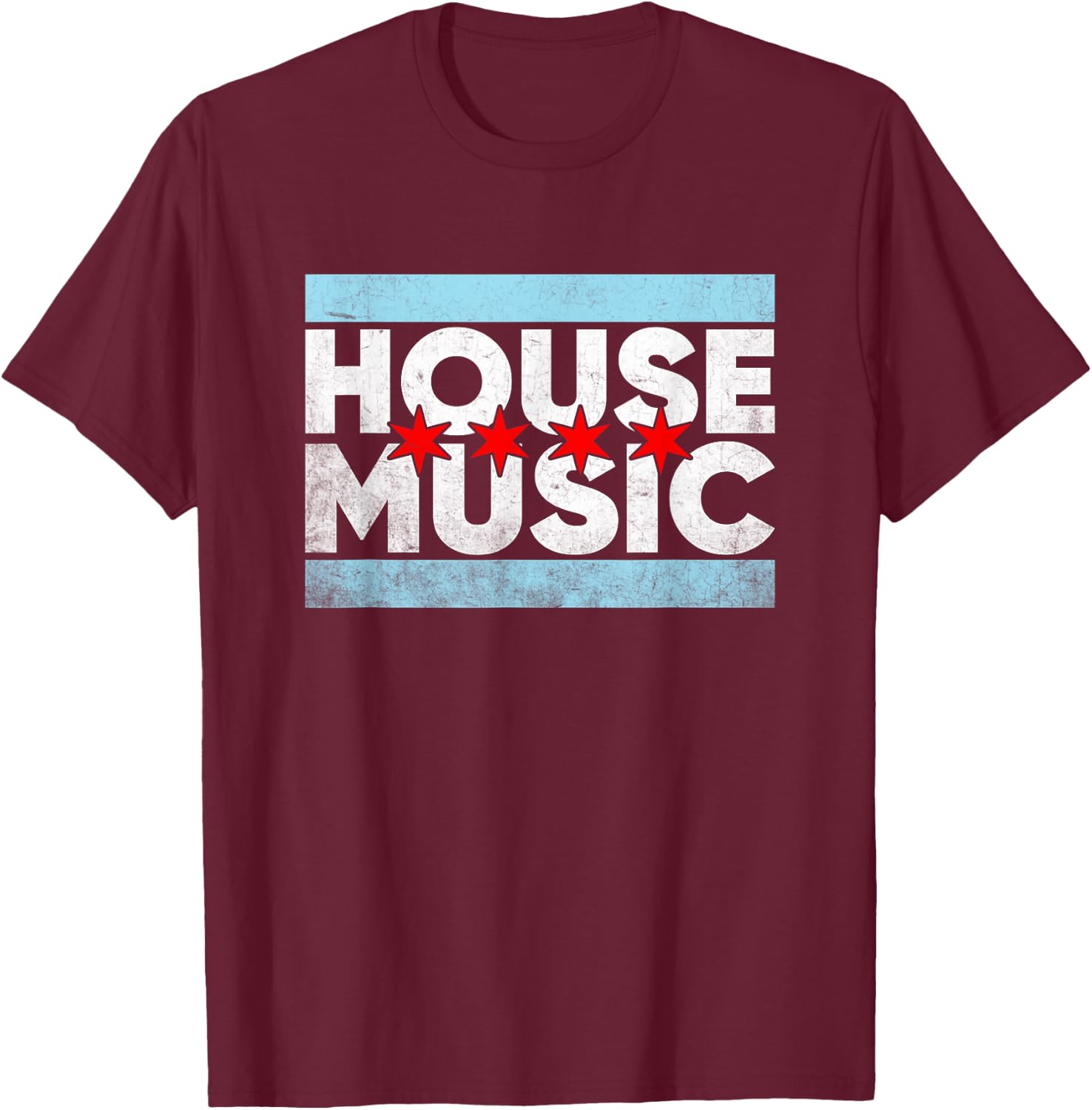 Chicago House Music - EDM DJ Retro Distressed T-Shirt - T-Shirt | Maroon