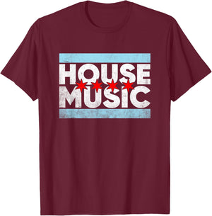 Chicago House Music - EDM DJ Retro Distressed T-Shirt - T-Shirt | Maroon