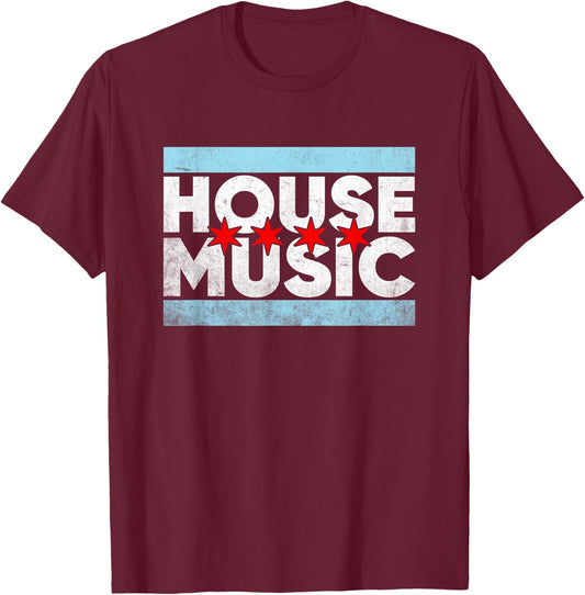 Chicago House Music - EDM DJ Retro Distressed T-Shirt - T-Shirt | Maroon