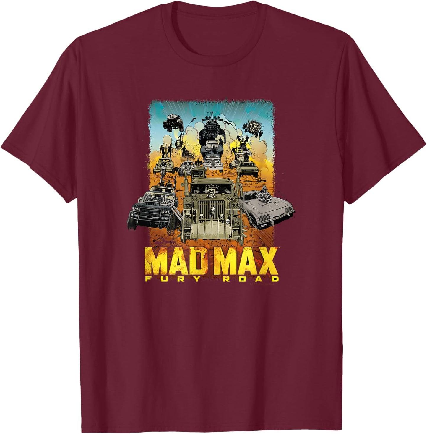 WB100 Mad Max Fury Road Post-Apocalyptic Wasteland Comic T-Shirt - T-Shirt | Maroon
