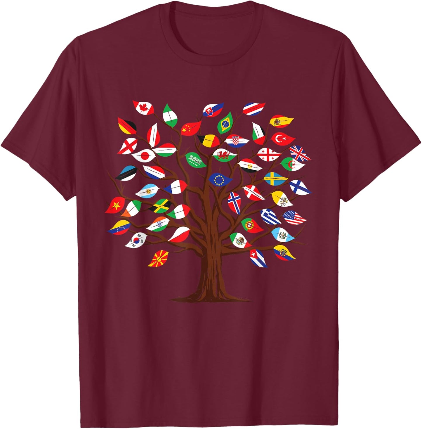 Flags of Countries of the World international flag tree kid T-Shirt - T-Shirt | Maroon