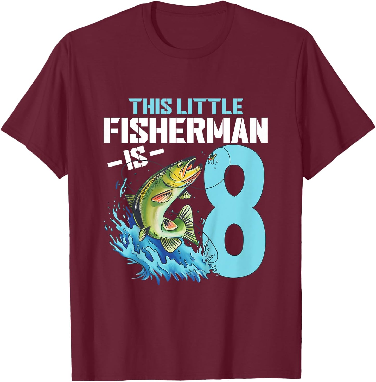 Kids Fishing Birthday Shirt 8 Year Old Boy Fisher 8th Bday Kids T-Shirt - T-Shirt | Maroon