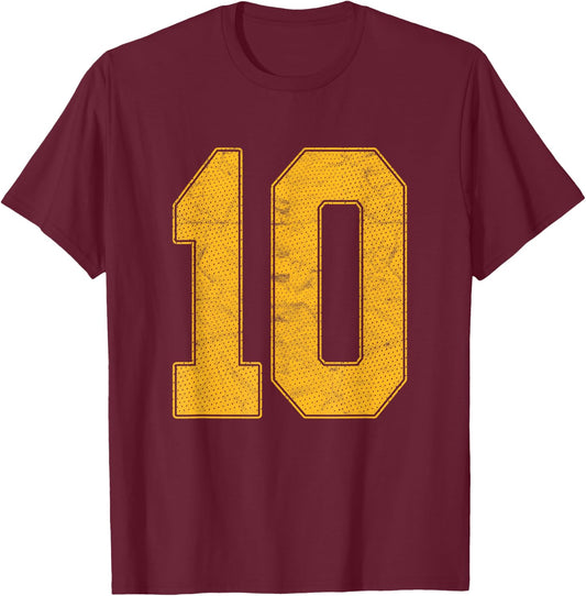Number 10 Numbered Uniform Sports Team Jersey 10th Birthday T-Shirt - T-Shirt | Maroon