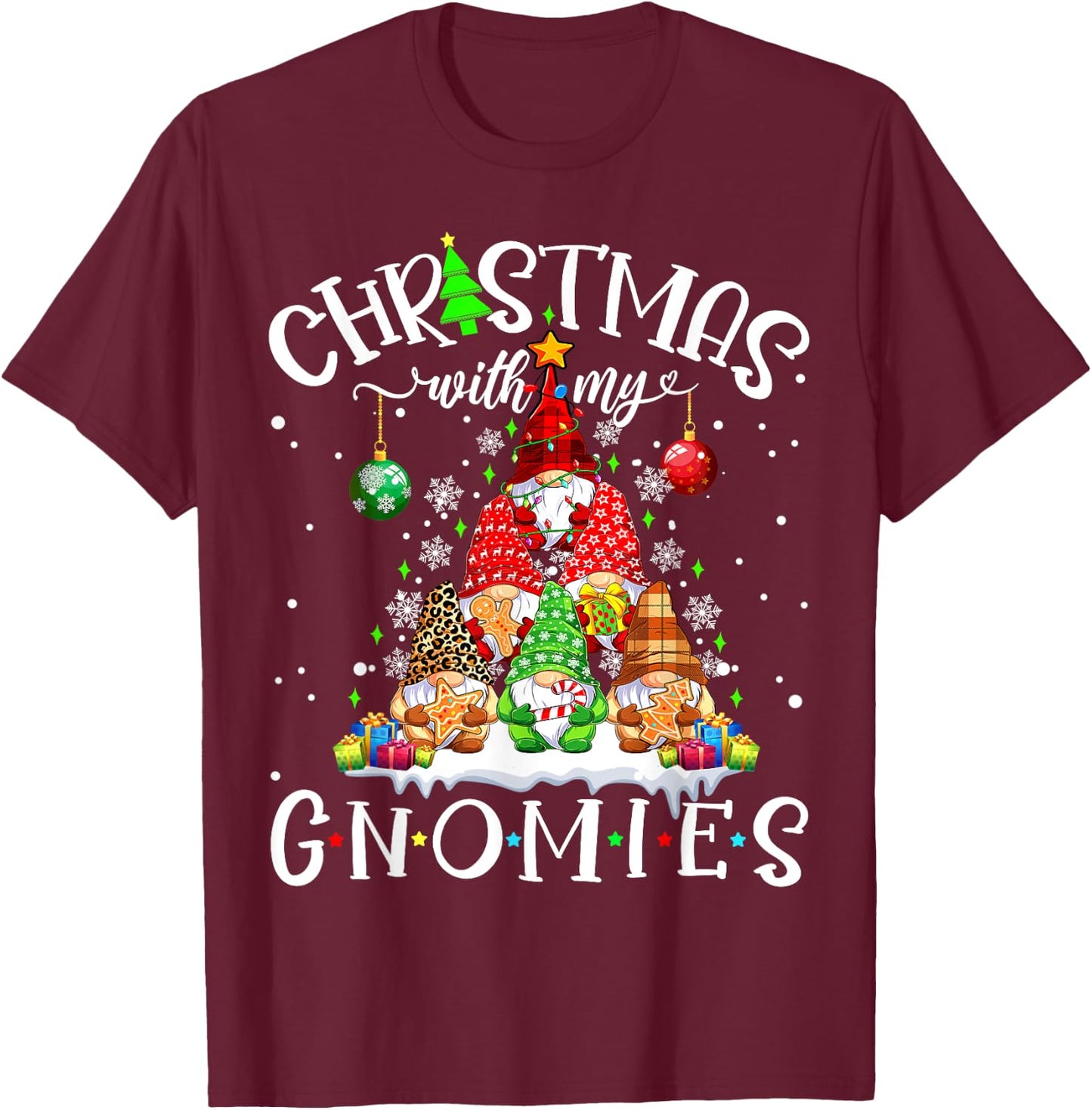 Christmas With My Gnomies Xmas Pajama Pine Tree Gnome Garden T-Shirt - T-Shirt | Maroon