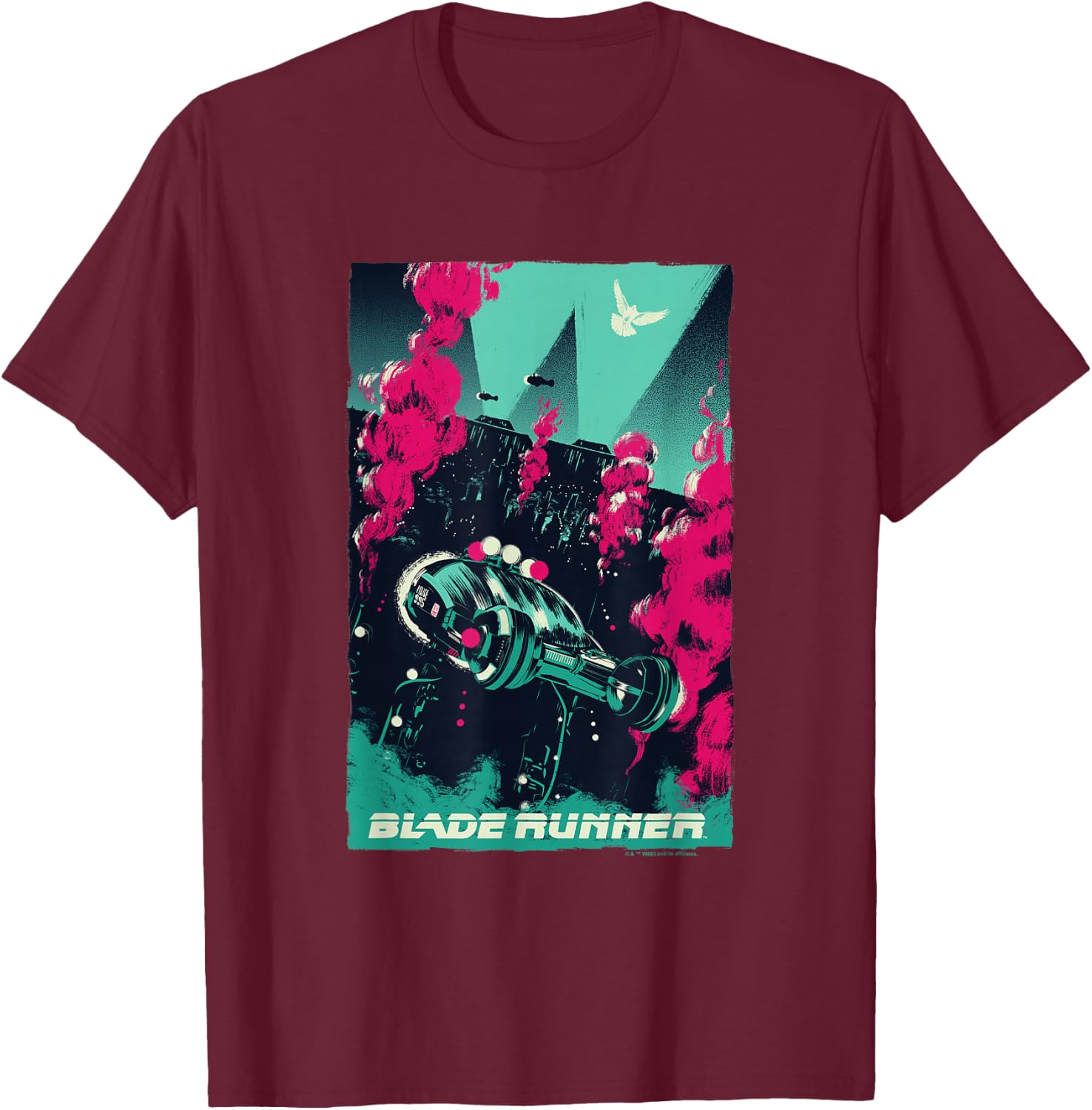 WB100 Blade Runner Red & Blue Vintage Comic Movie Poster T-Shirt - T-Shirt | Maroon
