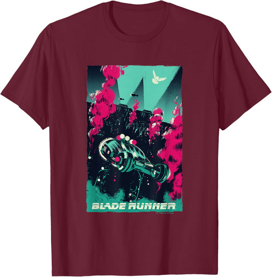 WB100 Blade Runner Red & Blue Vintage Comic Movie Poster T-Shirt - T-Shirt | Maroon