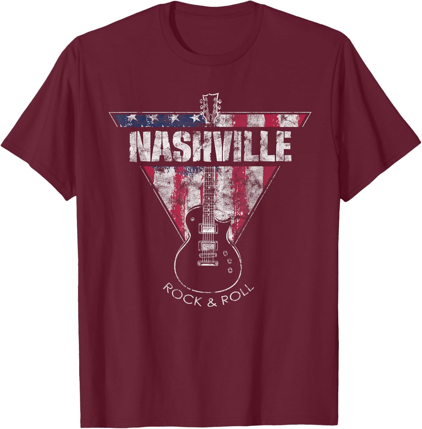 Nashville Souvenir Vintage American Flag Guitar Player T-Shirt - T-Shirt | Maroon