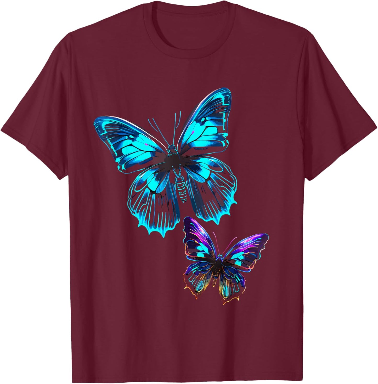 Butterfly Electric Design Vibrant T-Shirt - T-Shirt | Maroon