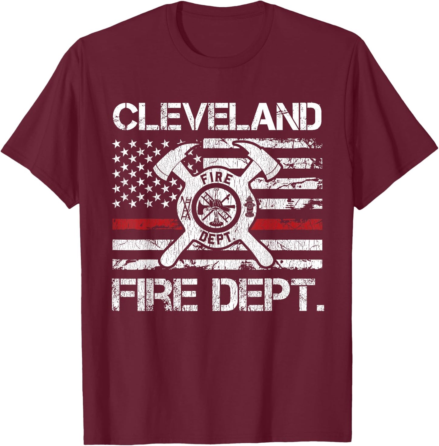 Cleveland Ohio Fire Department Thin Red Line Logo T-Shirt - T-Shirt | Maroon