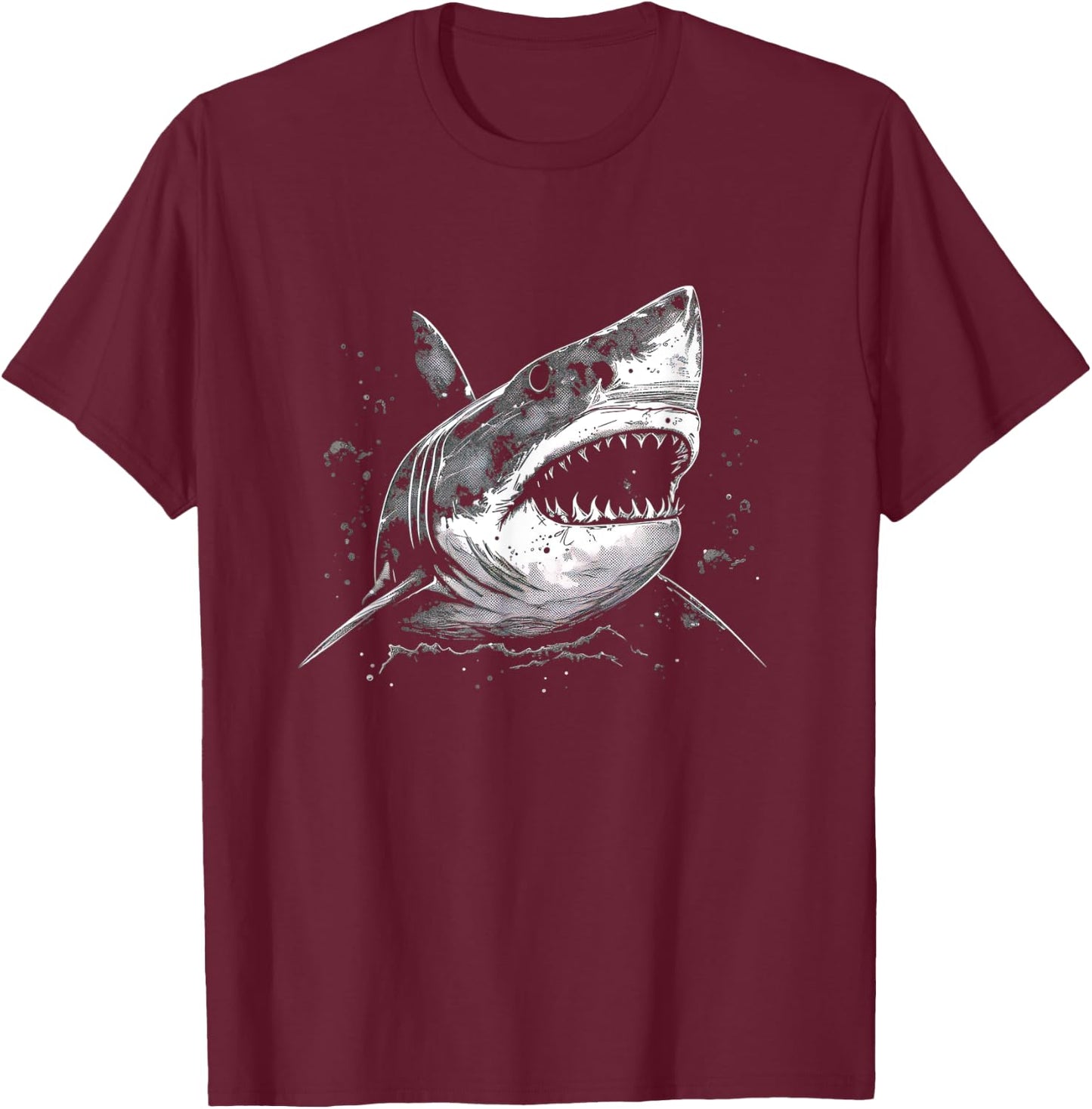 Scary Great White Simple Generic Shark with Big Teeth T-Shirt - T-Shirt | Maroon