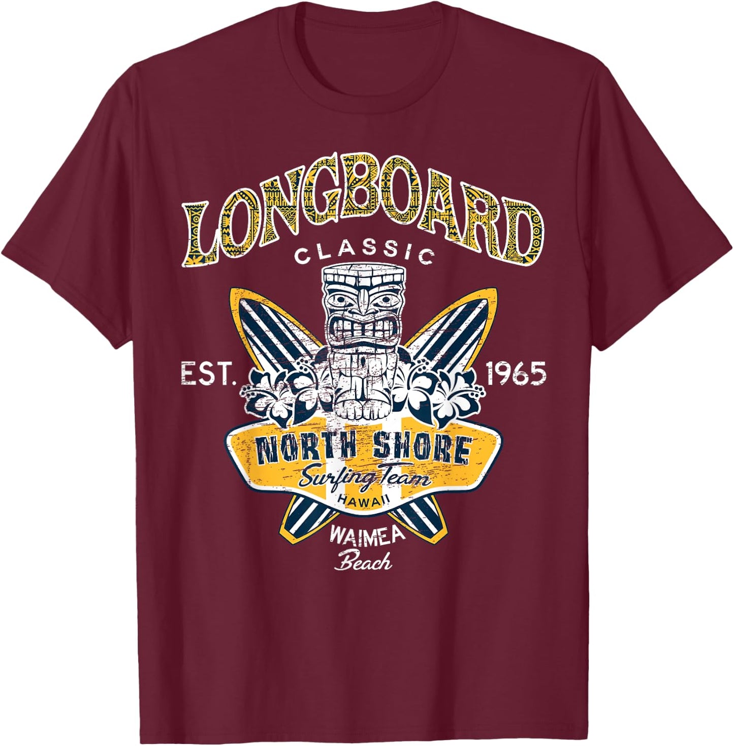North Shore Hawaii Surfing Team Longboard Classic T-Shirt - T-Shirt | Maroon