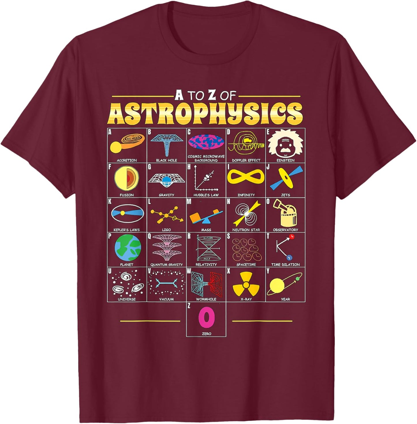 A To Z Astrophysics Funny Space Objects Science Lover Gift T-Shirt - T-Shirt | Maroon
