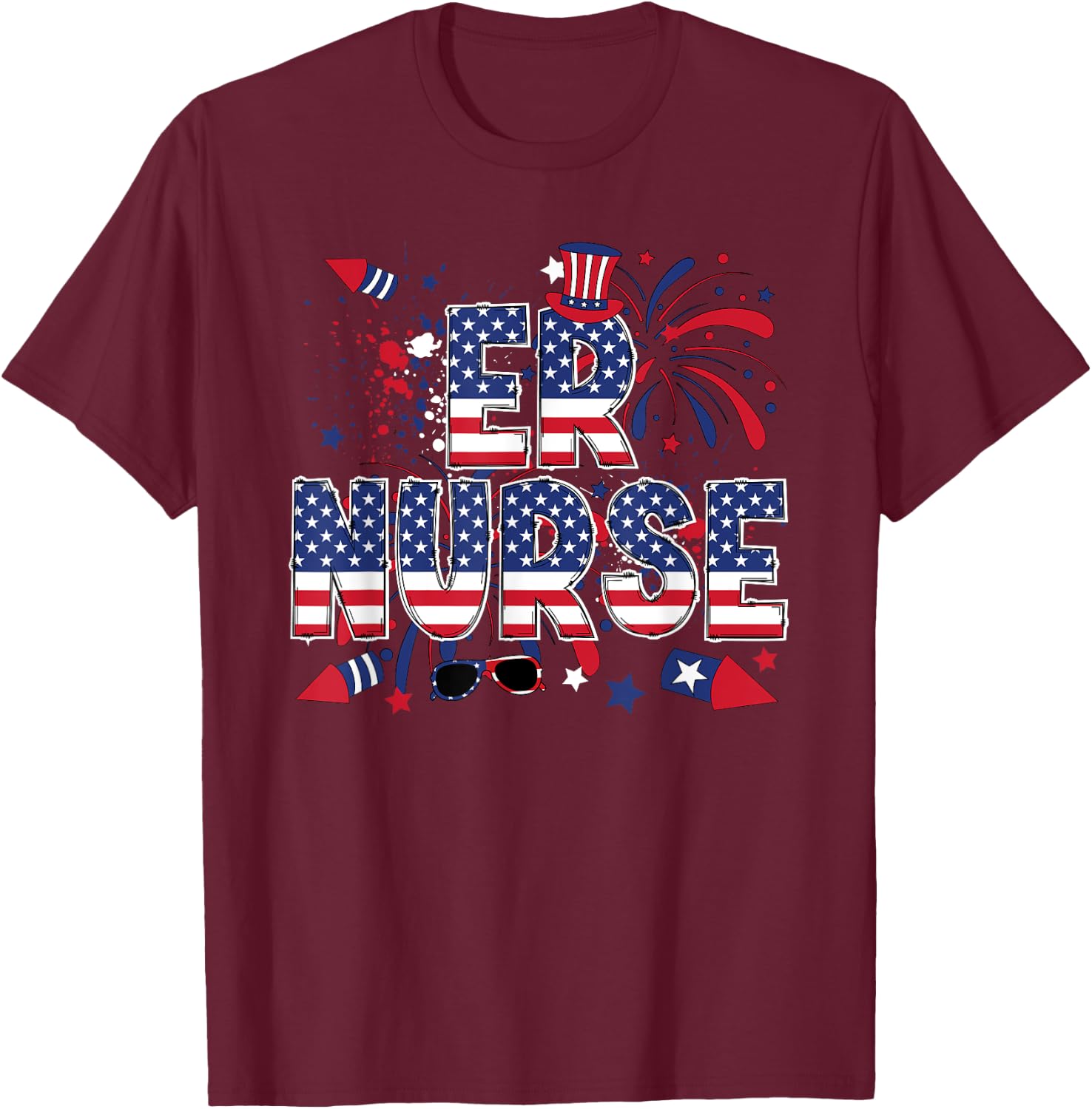 4th Of July Emergency Nurse American Flag ER Nurse T-Shirt - T-Shirt | Maroon