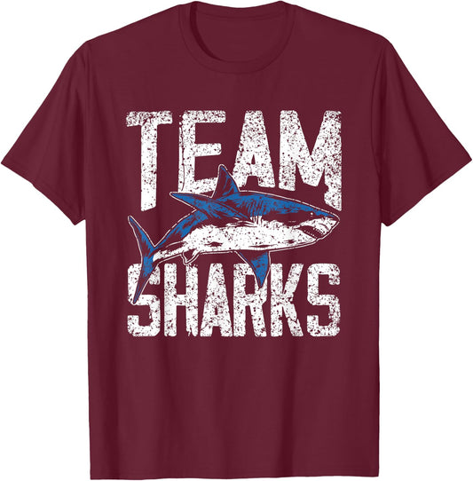 Team Sharks Teeth Animal Lover Shark T-Shirt - T-Shirt | Maroon