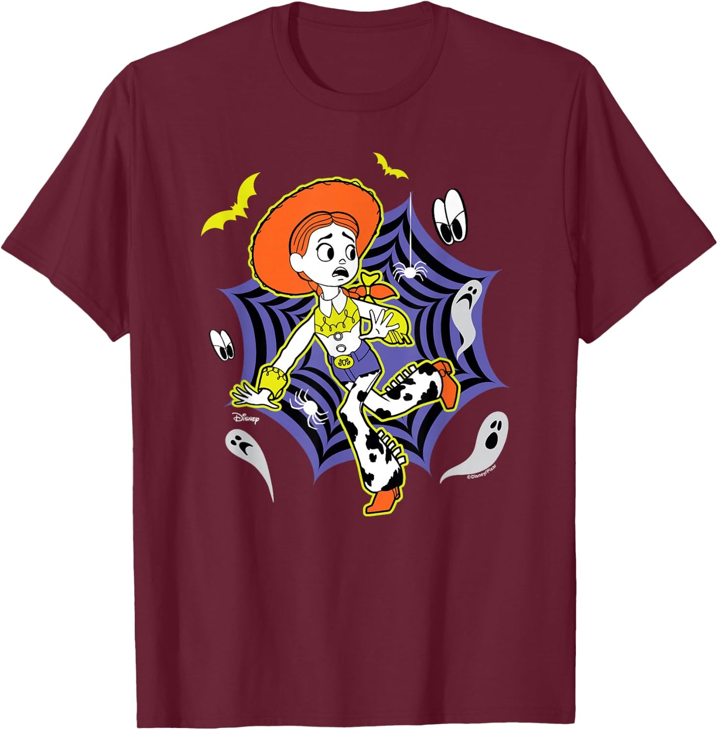 Toy Story - Jessie Halloween Spider Web with Bats and Ghosts T-Shirt - T-Shirt | Maroon