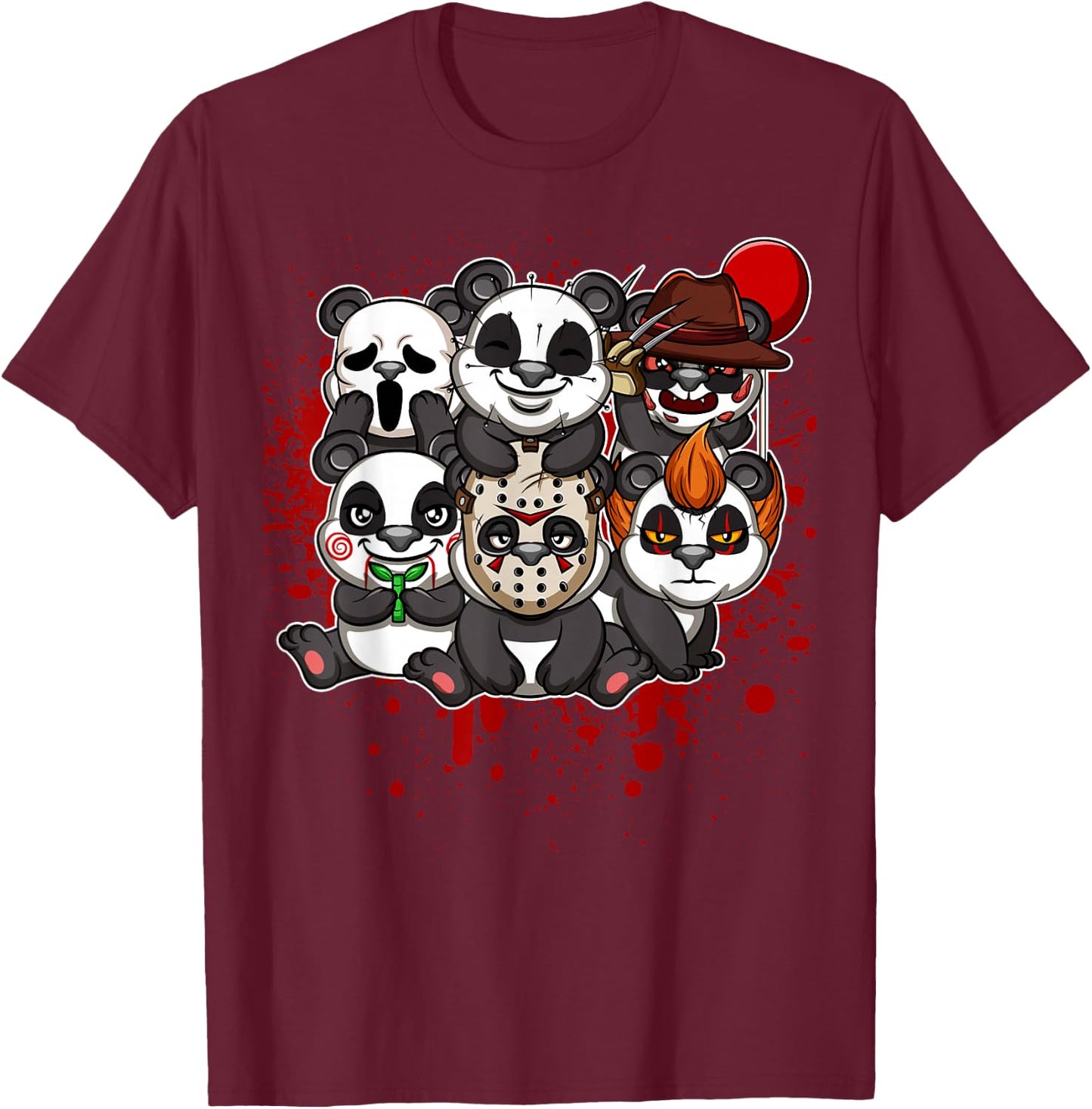 Favorite Classic Horror Movie Characters Animals - My Little Horror Crew - Halloween Pandas T-Shirt - T-Shirt | Maroon