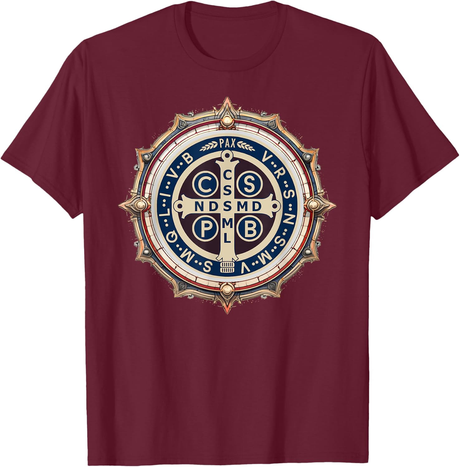 Catholic Saint Benedict Medal T-Shirt - T-Shirt | Maroon