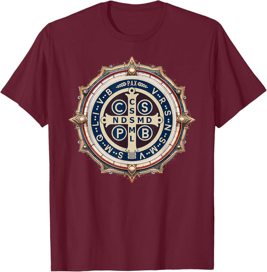 Catholic Saint Benedict Medal T-Shirt - T-Shirt | Maroon