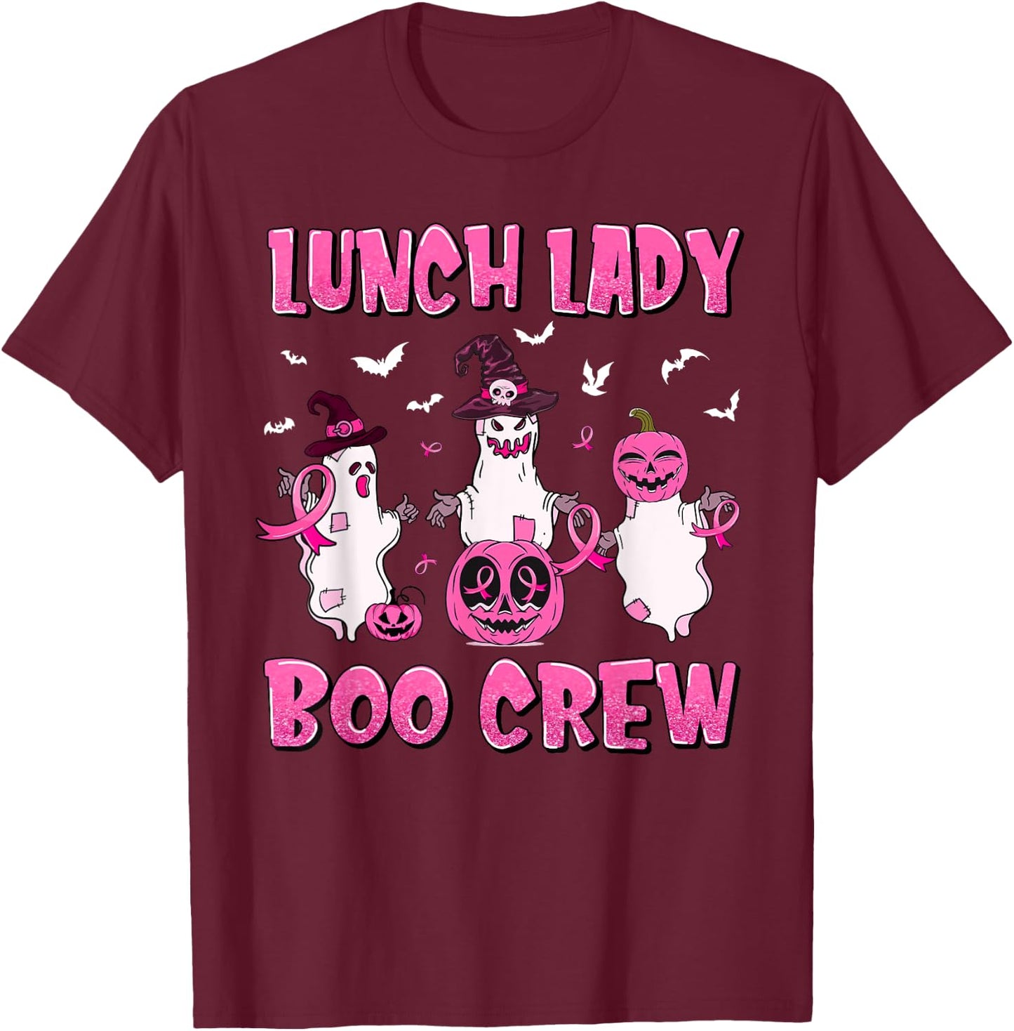 Lunch Lady Boo Crew Pumpkin Breast Cancer Halloween Gifts T-Shirt - T-Shirt | Maroon