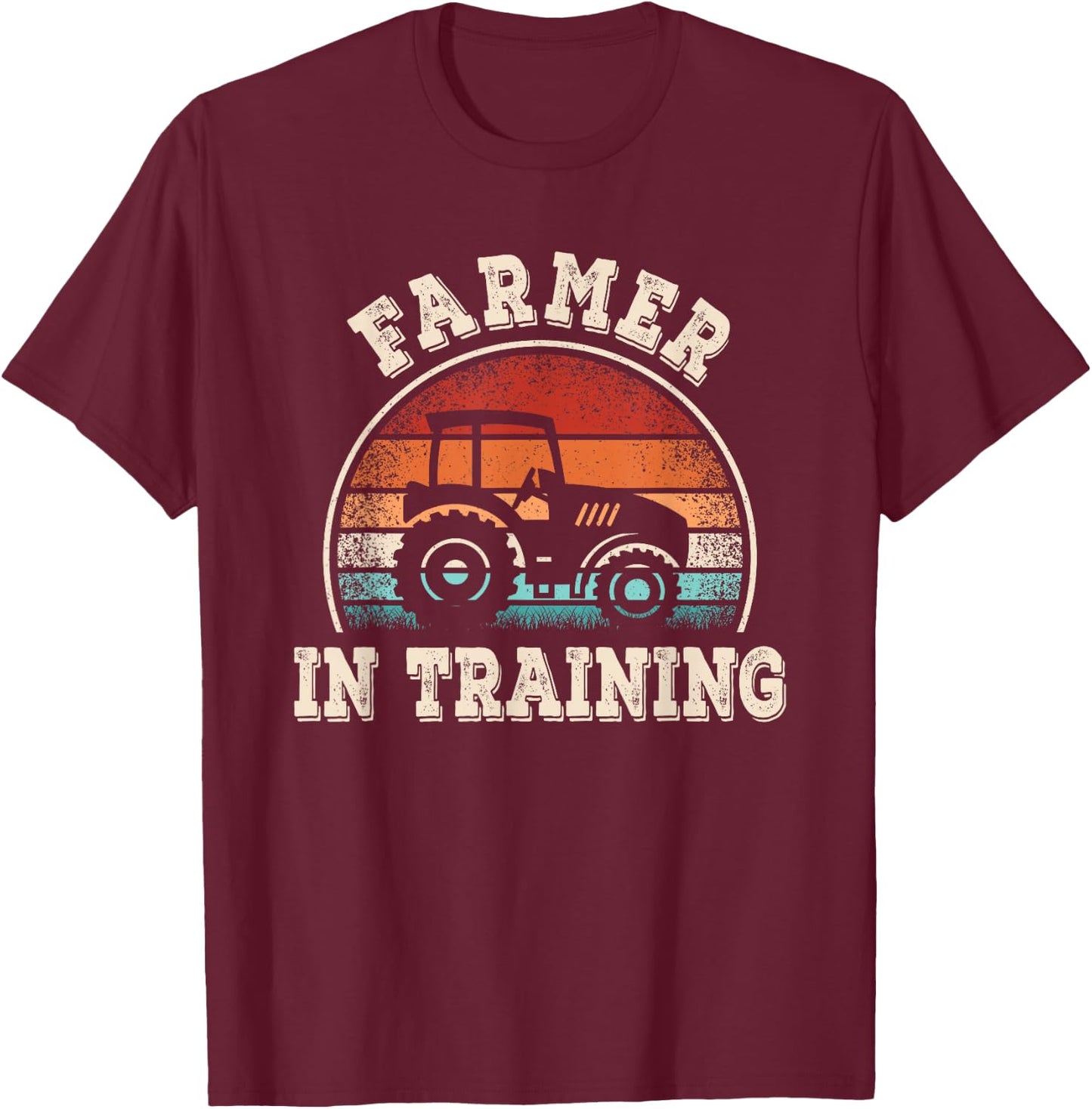 Farmer In Training Tractor Funny Farming Boys Girls Kids T-Shirt - T-Shirt | Maroon