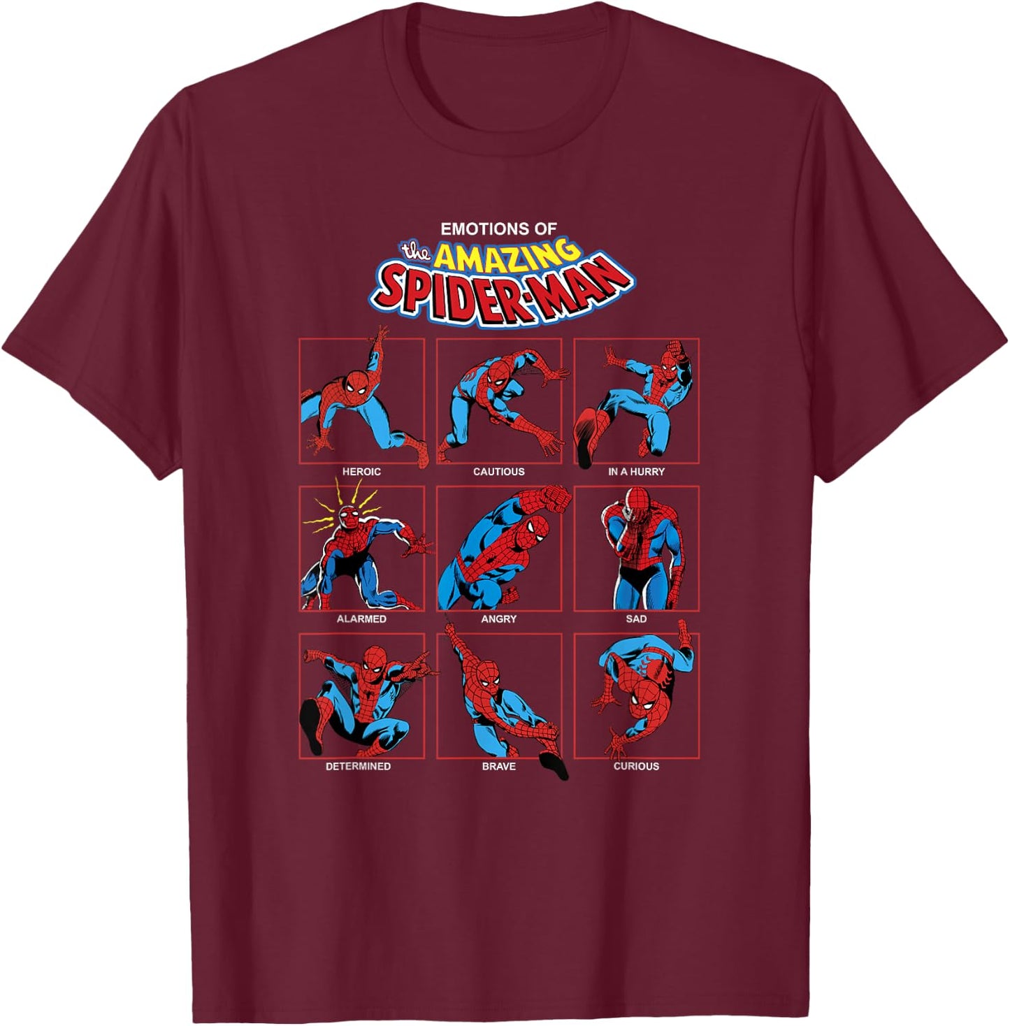 Marvel Spider-Man Classic Expressions of Spider-Man Grid T-Shirt - T-Shirt | Maroon