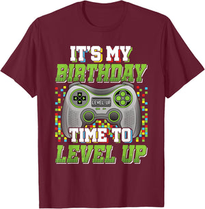 It's My Birthday Time To Level Up Video Game Gaming Men Boys T-Shirt - T-Shirt | Maroon