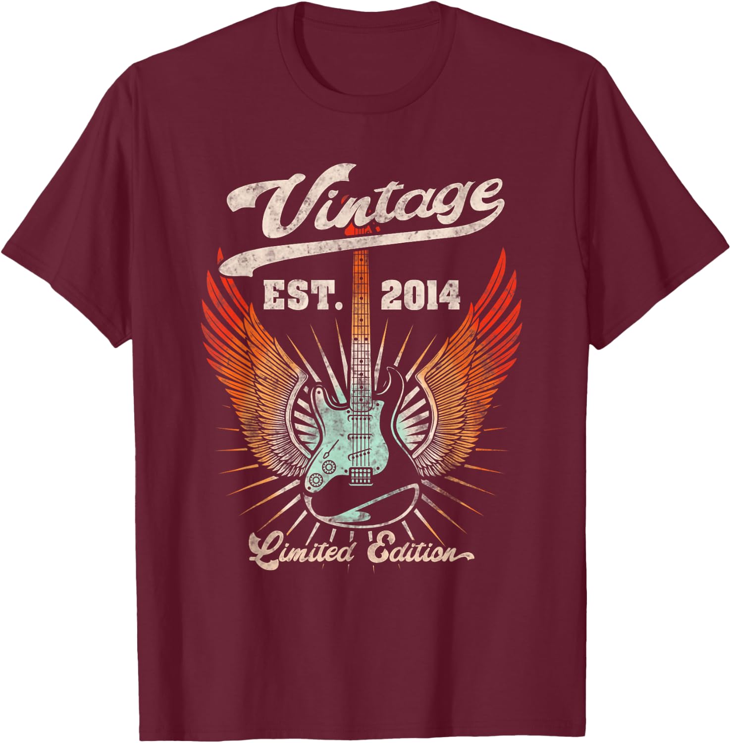Vintage 2014 Limited Edition Musician Guitar Lovers Birthday T-Shirt - T-Shirt | Maroon