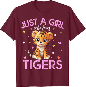 Just A Girl Who Loves Tigers Girls T-Shirt - T-Shirt | Maroon