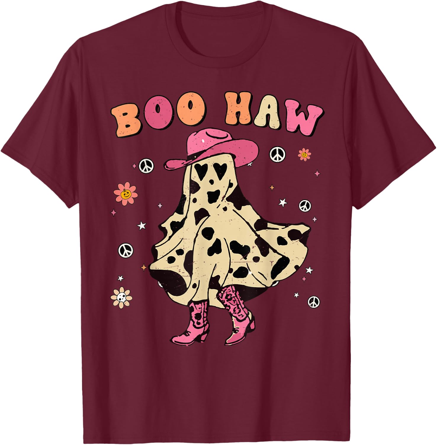 Girl Boo-Haw Cute Ghost Cowgirl Halloween Costume Toddler T-Shirt - T-Shirt | Maroon